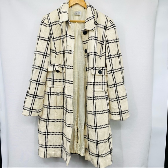 Loft Wool Windowpane Plaid Long Parka 